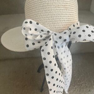 Cream Straw Sun Hat with Polka Dot Bow . Lightweight Summer Hat